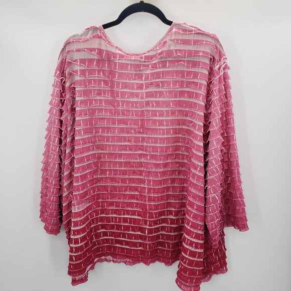 Maggie Barnes ruffle layered knit top womens plus size 5x pink ombre 3/4 sleeve - Picture 9 of 10